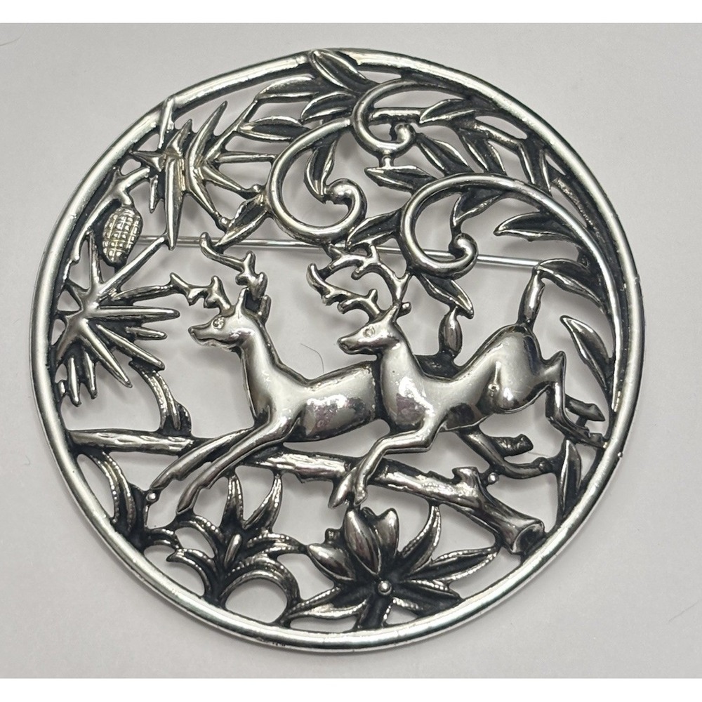 Sarah Coventry Brooch Reindeer Stag Woodland Flight Pendant Pin Silver Tone VTG